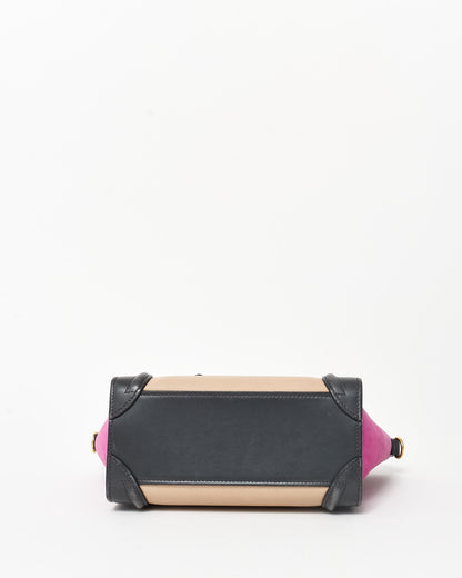 Celine Fuchsia Suede Black & Taupe Nano Luggage Tote WITH/ Out Strap