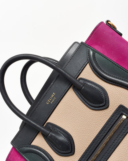 Celine Fuchsia Suede Black & Taupe Nano Luggage Tote WITH/ Out Strap