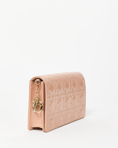 Dior Beige Patent Leather Lady Dior Pouch W/ Chain Crossbody Bag