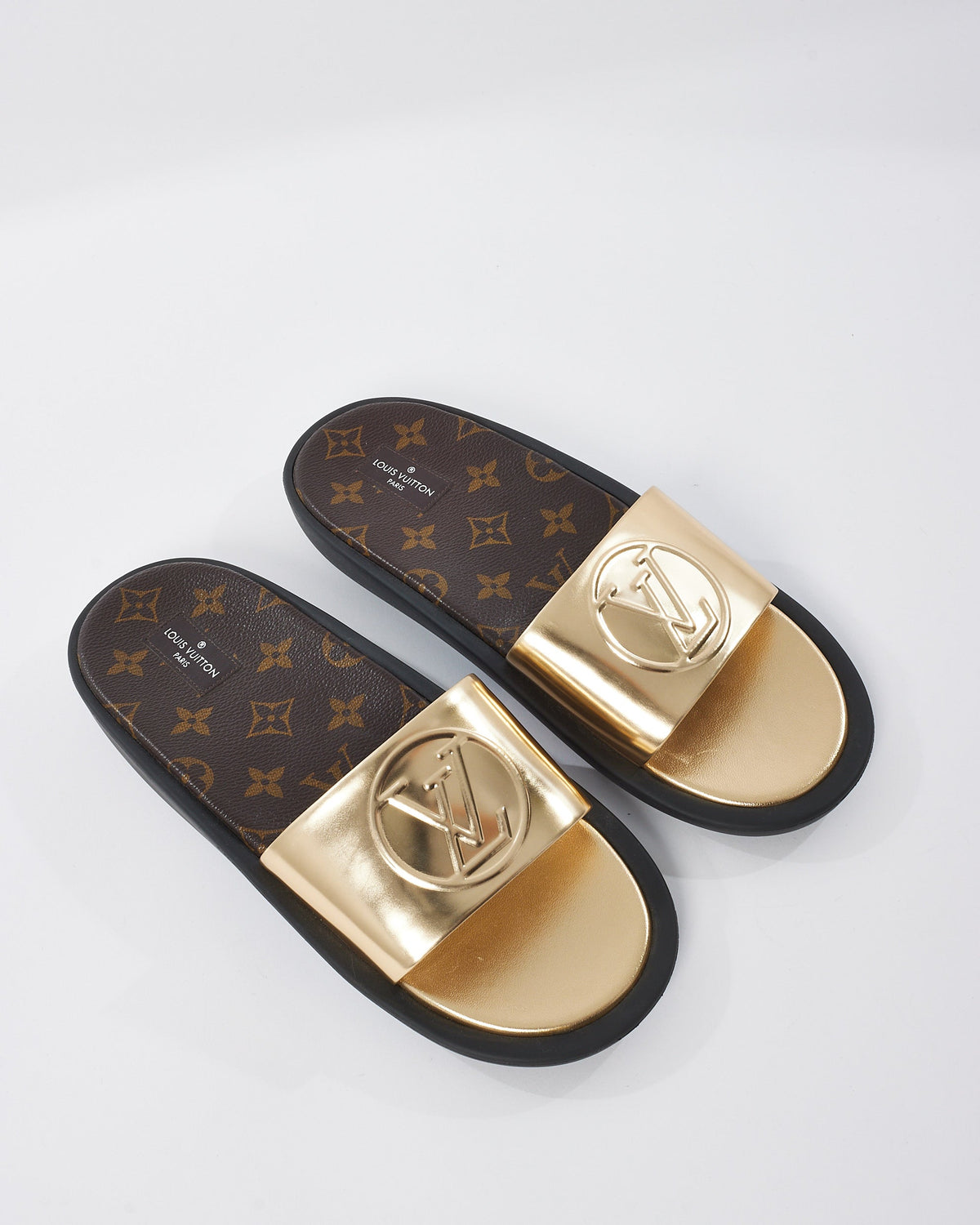 Louis Vuitton Monogram & Gold Mule Slides - 41