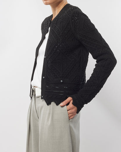 Chanel Black Knit Logo Button Cotton Cardigan -M/L