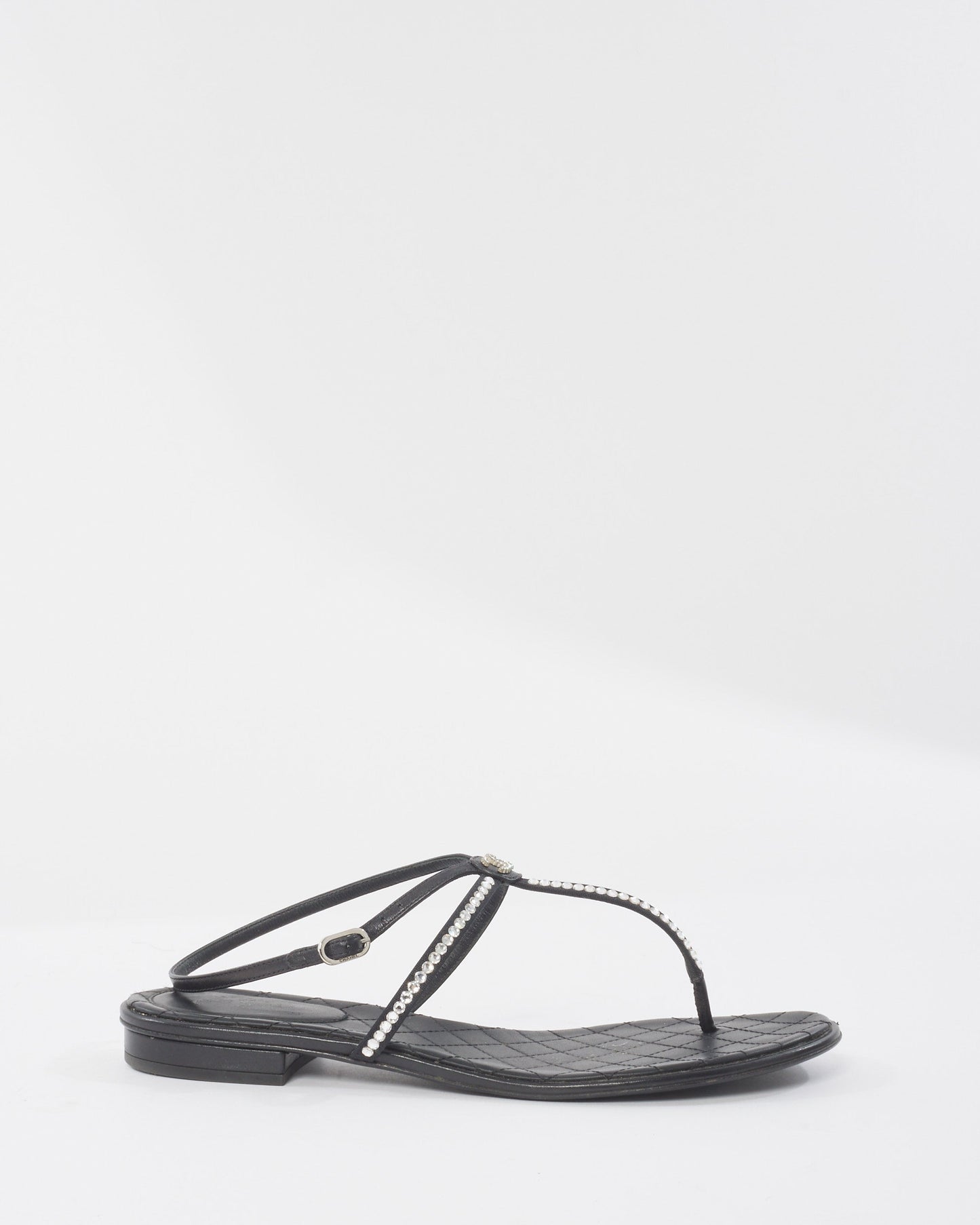 Chanel Black & Rhinestone Logo Thong Strappy Sandals - 40
