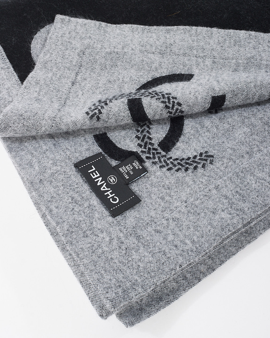 Chanel Black & Grey Logo Wool Blanket