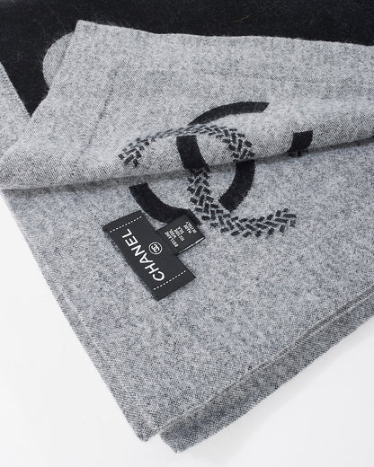 Chanel Black & Grey Logo Wool Blanket
