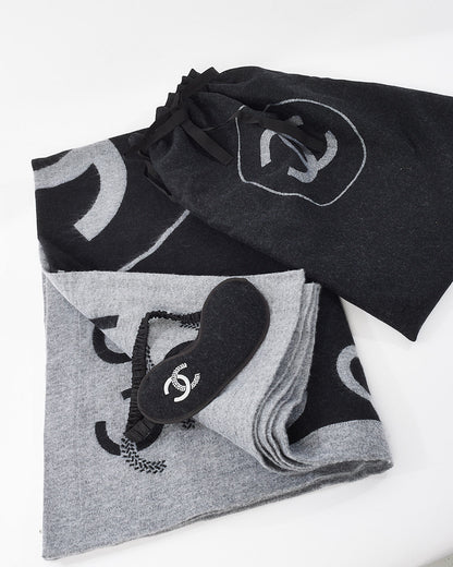 Chanel Black & Grey Logo Wool Blanket