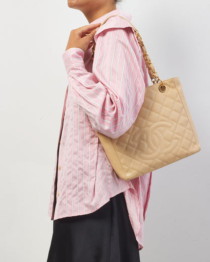 Chanel Beige Caviar Leather PST Shopping Tote