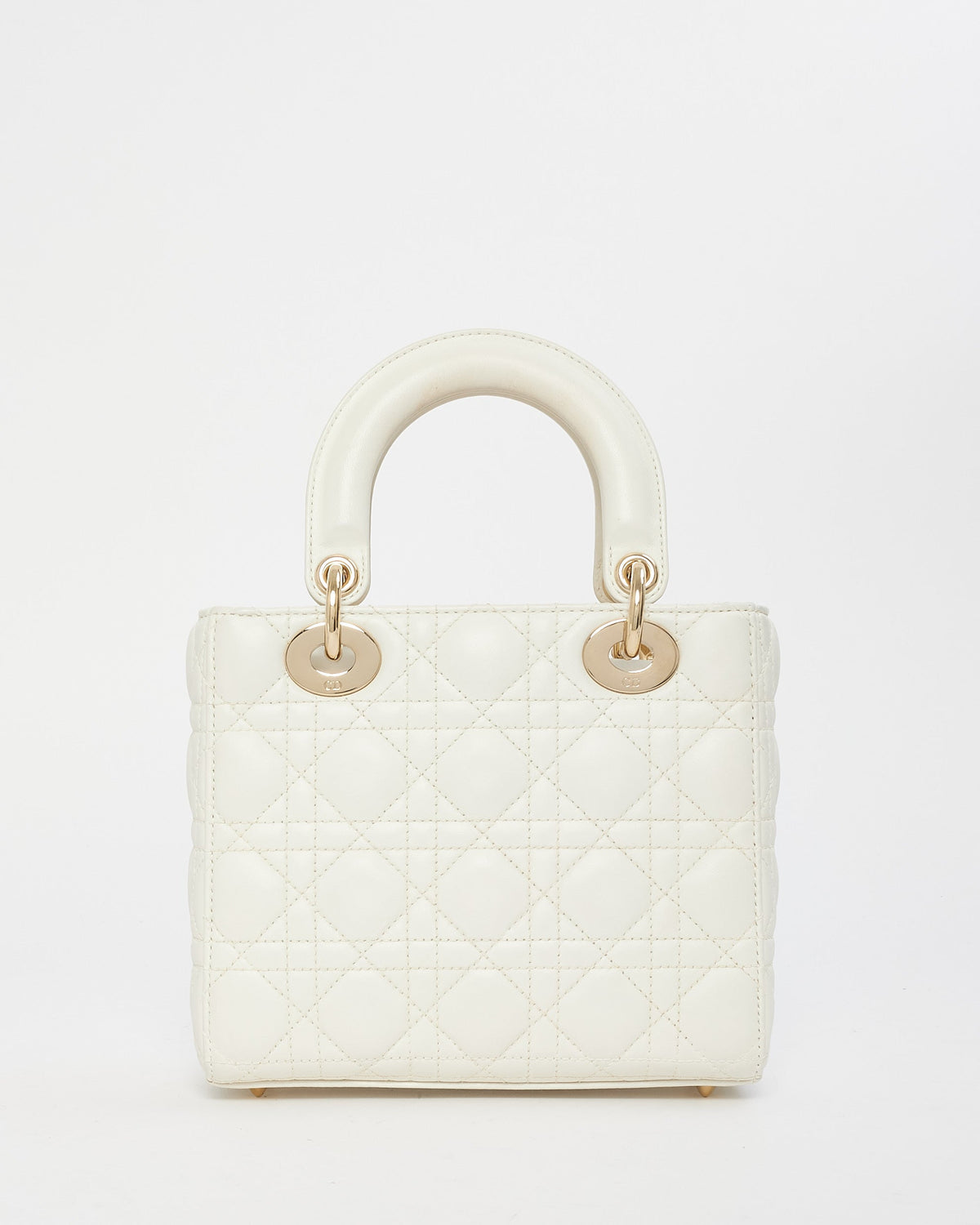 Dior White Cannage Leather Small Lady Dior Bag GHW