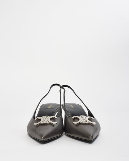 Celine Silver Alma Slingback Triomphe Pumps - 41