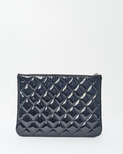 Chanel Black Patent Leather Quilted Classic Zip Pouch