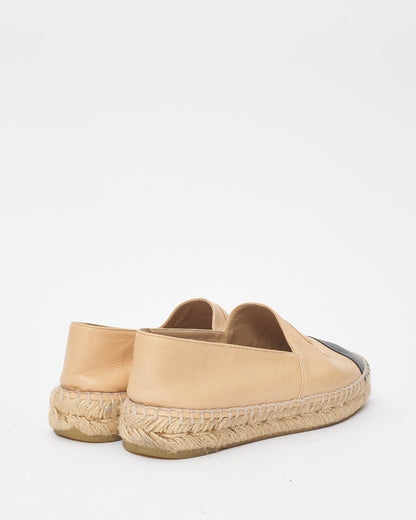 Chanel Beige Lambskin Leather Espadrilles - 37