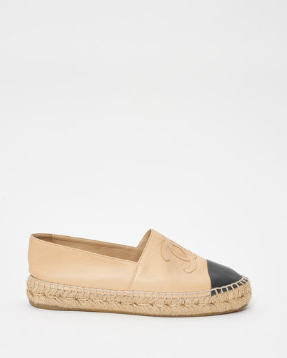Chanel Beige Lambskin Leather Espadrilles - 37