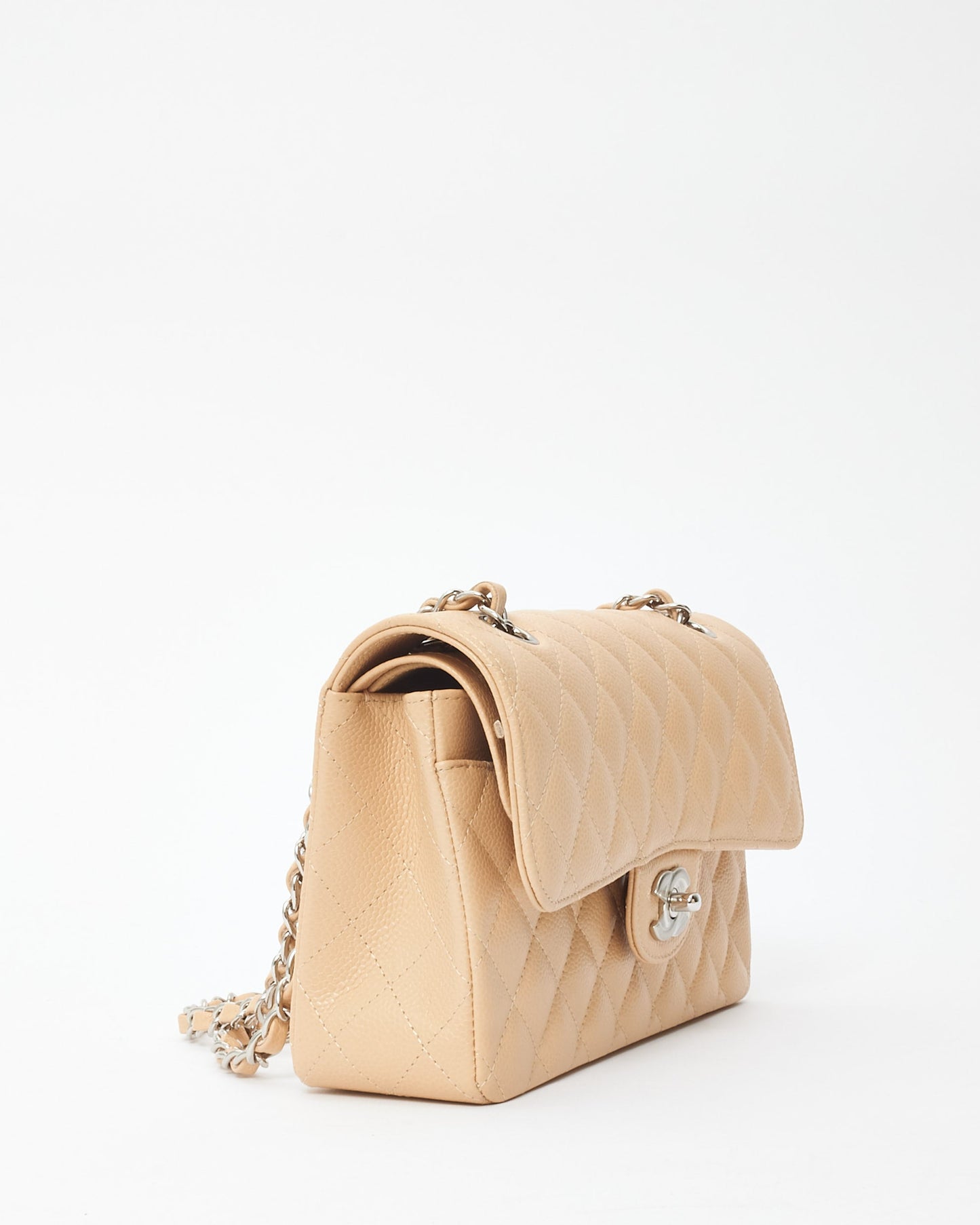 Chanel Beige Caviar Leather Small Classic Double Flap Bag SHW