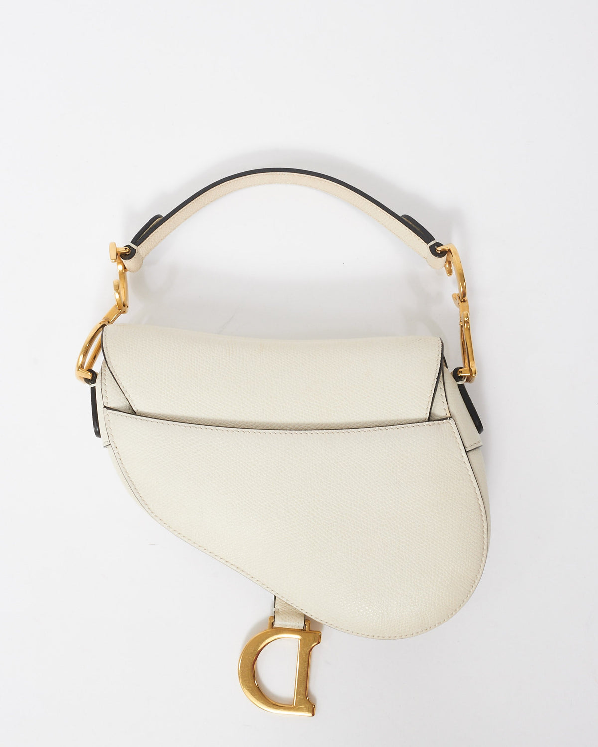Dior White Grained Calfskin Leather Mini Saddle