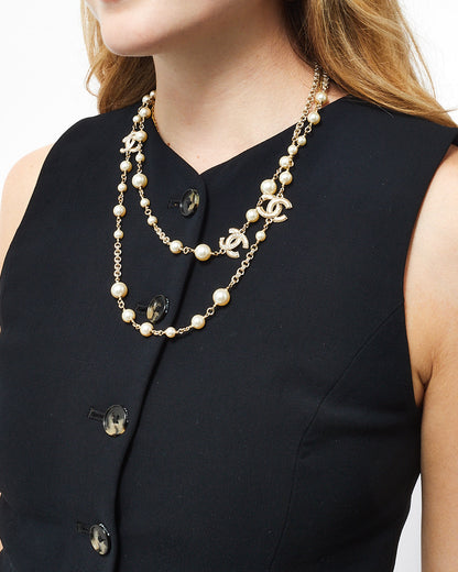 Chanel Pearl & Gold CC Interlocking Long Station Necklace