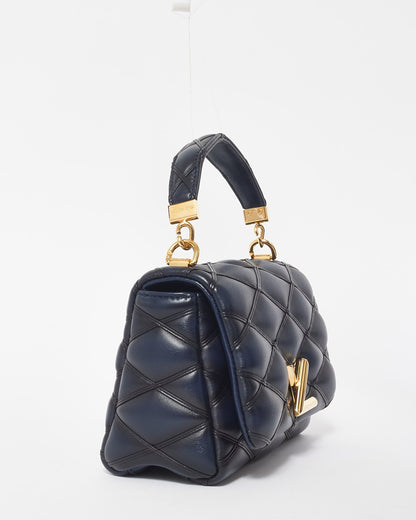 Louis Vuitton Black & Navy Leather Malletage MM Top Handle Bag