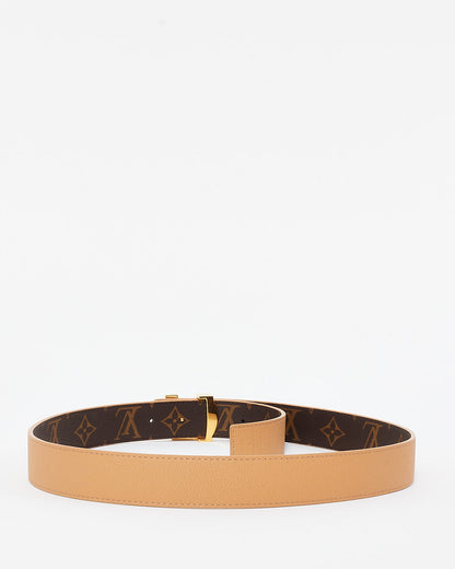Louis Vuitton Monogram Canvas & Beige Leather Reversible Logo Belt - 80/32
