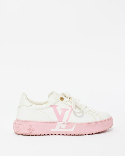 Louis Vuitton White & Pink Leather Logo Time Out Platform Sneaker - 39