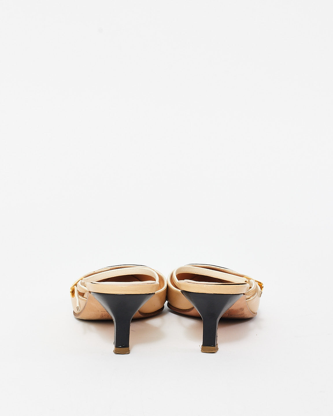 Chanel Vintage Beige & Black Cap Toe Mule Pumps - 35.5