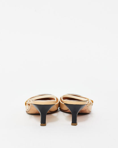 Chanel Vintage Beige & Black Cap Toe Mule Pumps - 35.5