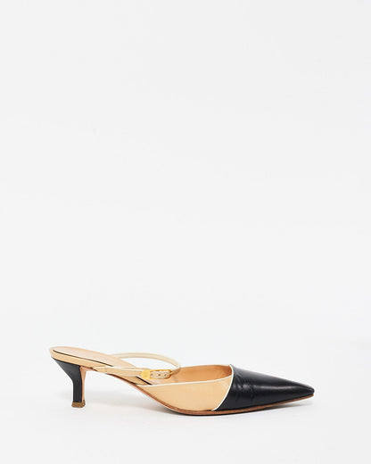 Chanel Vintage Beige & Black Cap Toe Mule Pumps - 35.5