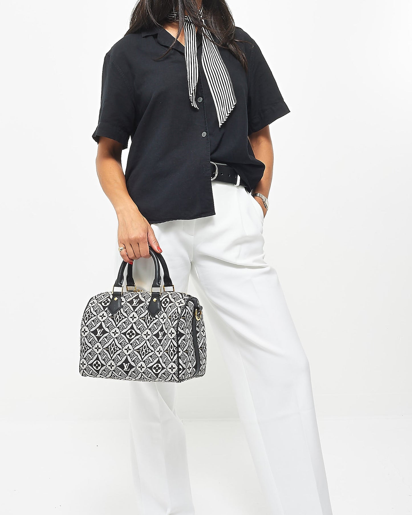 Louis Vuitton Navy & White Monogram Canvas Jacquard 1854 Speedy 25