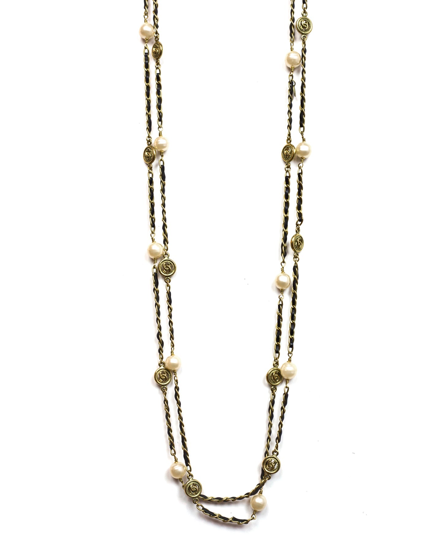 Chanel Vintage '94 Leather Woven Chain Link 82" Necklace