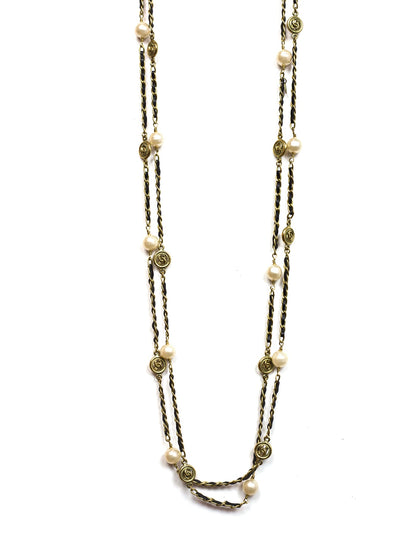 Chanel Vintage '94 Leather Woven Chain Link 82" Necklace
