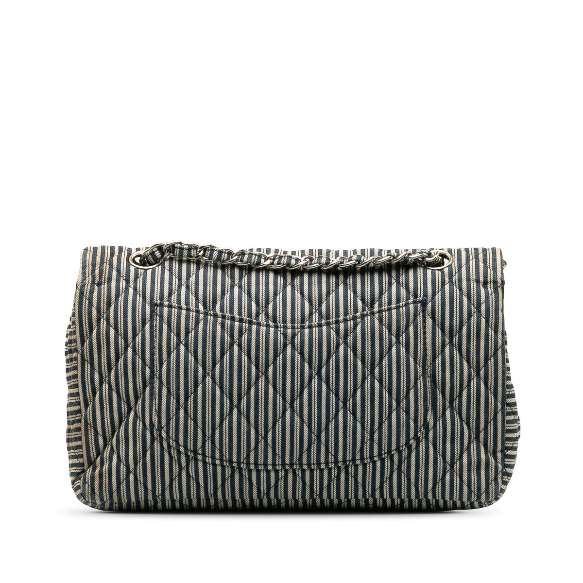 CHANEL Medium Cotton Striped Double Flap Shoulder Bag