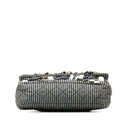 CHANEL Medium Cotton Striped Double Flap Shoulder Bag