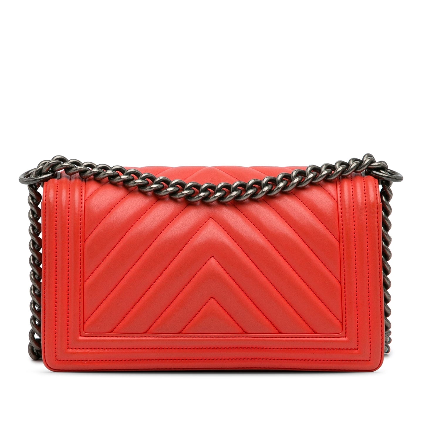 Red Chanel Medium Calfskin Chevron Boy Flap Crossbody Bag
