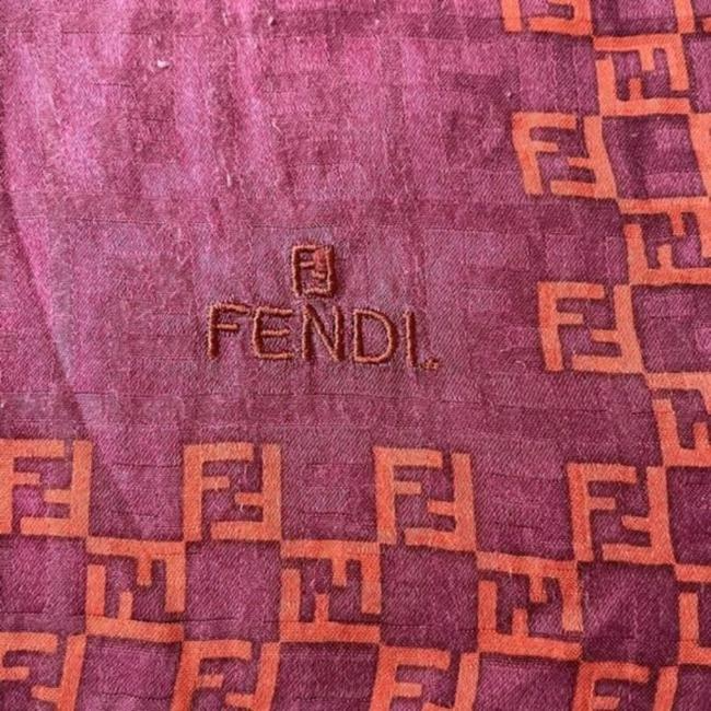 Fendi Pink And Orange W Zucca Zucchino Embroidered Trim Scarf