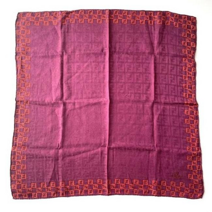 Fendi Pink And Orange W Zucca Zucchino Embroidered Trim Scarf