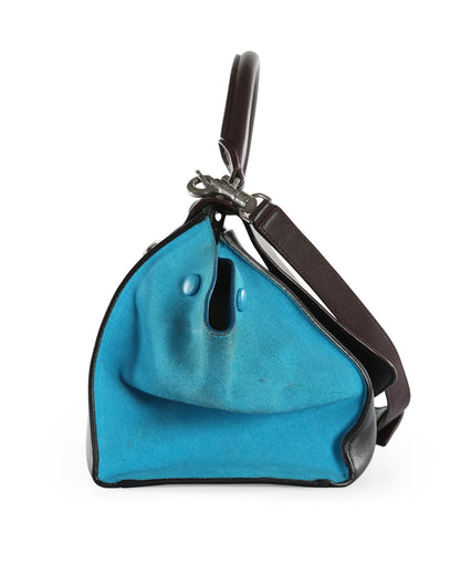 Celine Black/Burgundy/Blue Leather & Suede Small Trapeze Handle Bag