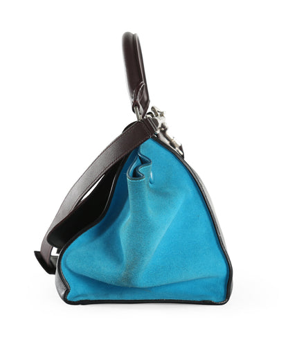 Celine Black/Burgundy/Blue Leather & Suede Small Trapeze Handle Bag