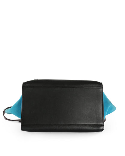 Celine Black/Burgundy/Blue Leather & Suede Small Trapeze Handle Bag