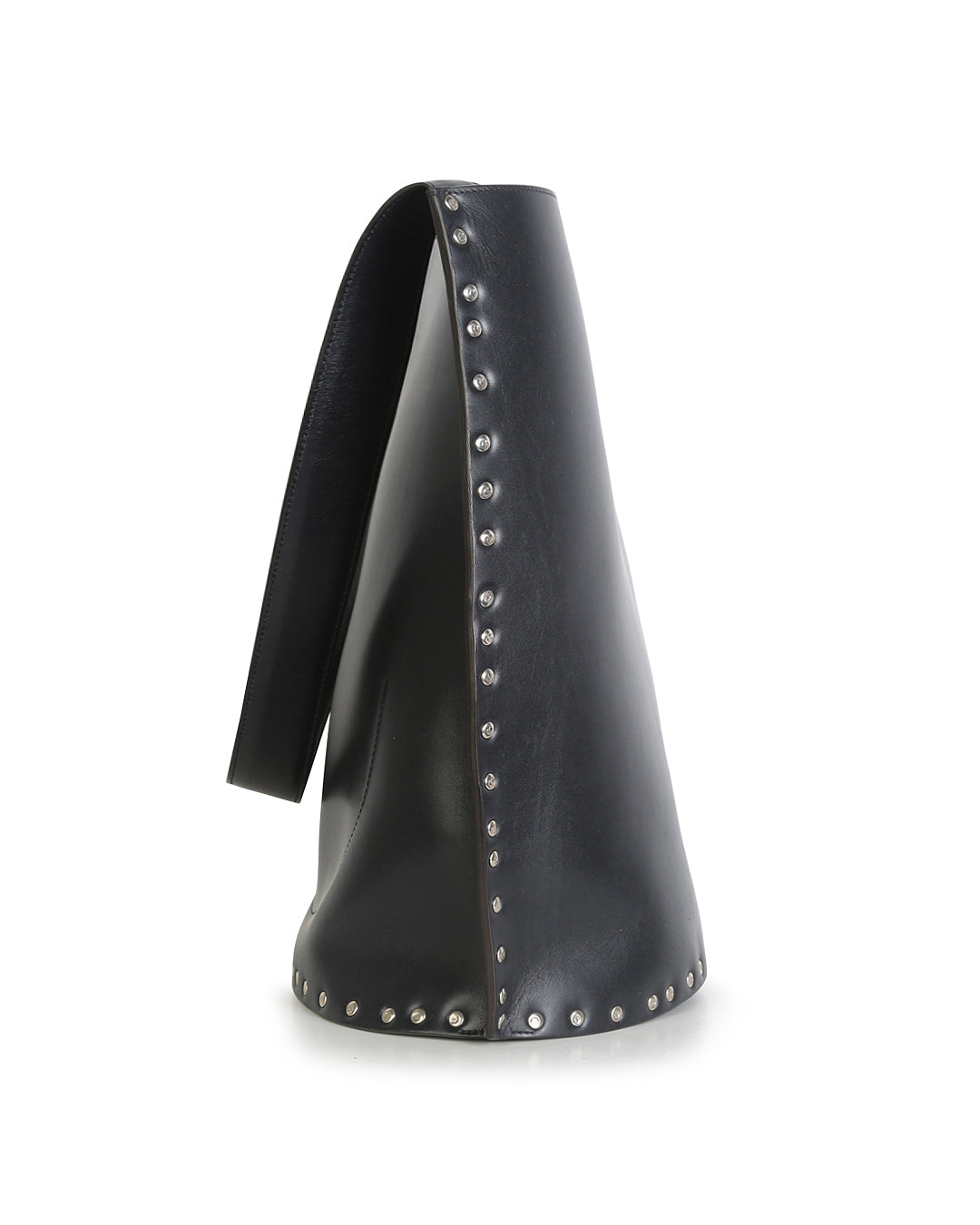 Celine Black Satinated Natural Calfskin Leather Large Studs Bucket Shoulder Bag