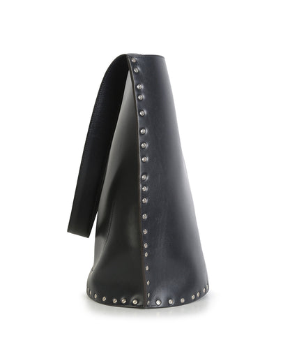 Celine Black Satinated Natural Calfskin Leather Large Studs Bucket Shoulder Bag