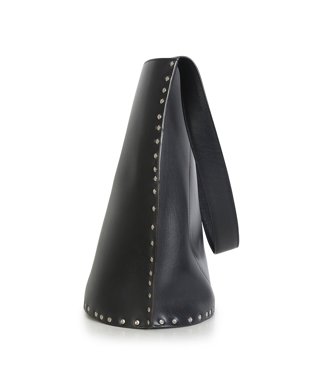 Celine Black Satinated Natural Calfskin Leather Large Studs Bucket Shoulder Bag