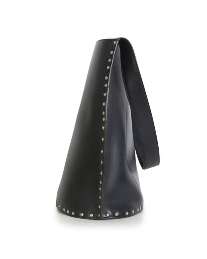 Celine Black Satinated Natural Calfskin Leather Large Studs Bucket Shoulder Bag