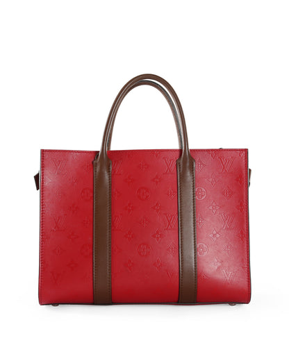 LOUIS VUITTON Red & Brown Monogram Cuir Plume Leather Very Tote MM Bag