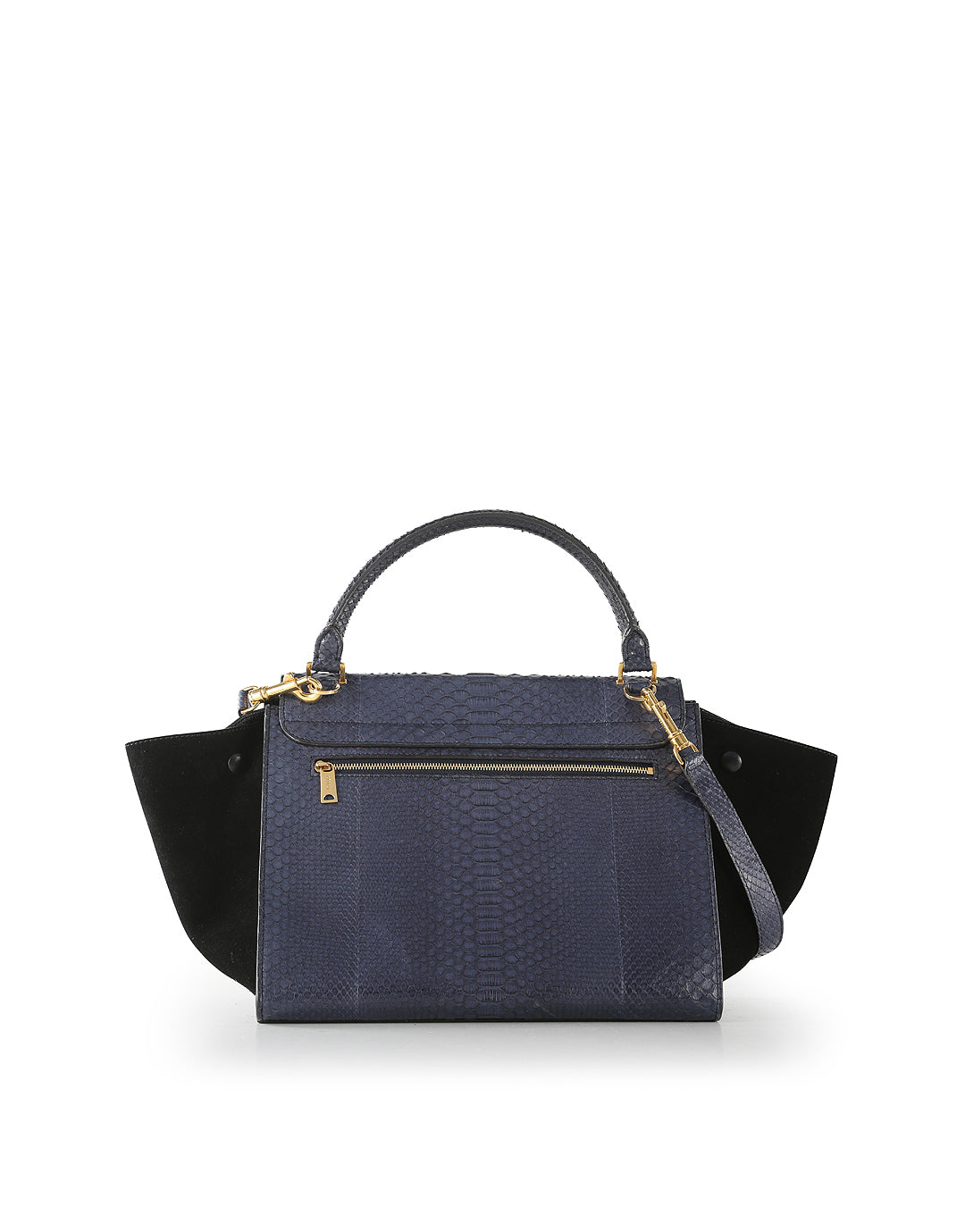 Celine Navy Blue Python Embossed Leather & Suede Medium Trapeze Bag