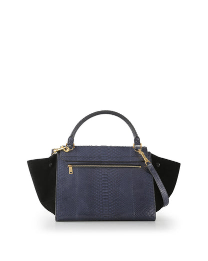 Celine Navy Blue Python Embossed Leather & Suede Medium Trapeze Bag