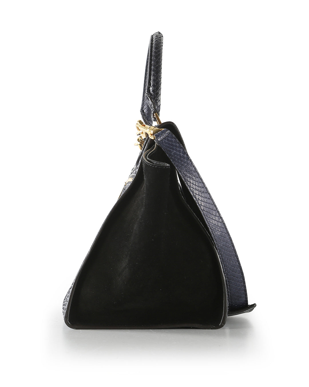 Celine Navy Blue Python Embossed Leather & Suede Medium Trapeze Bag