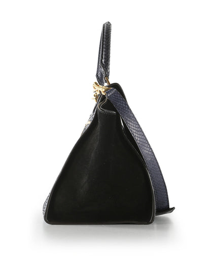Celine Navy Blue Python Embossed Leather & Suede Medium Trapeze Bag