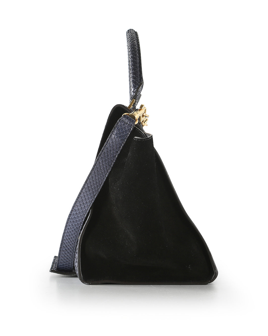 Celine Navy Blue Python Embossed Leather & Suede Medium Trapeze Bag
