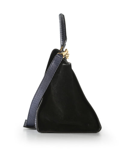 Celine Navy Blue Python Embossed Leather & Suede Medium Trapeze Bag
