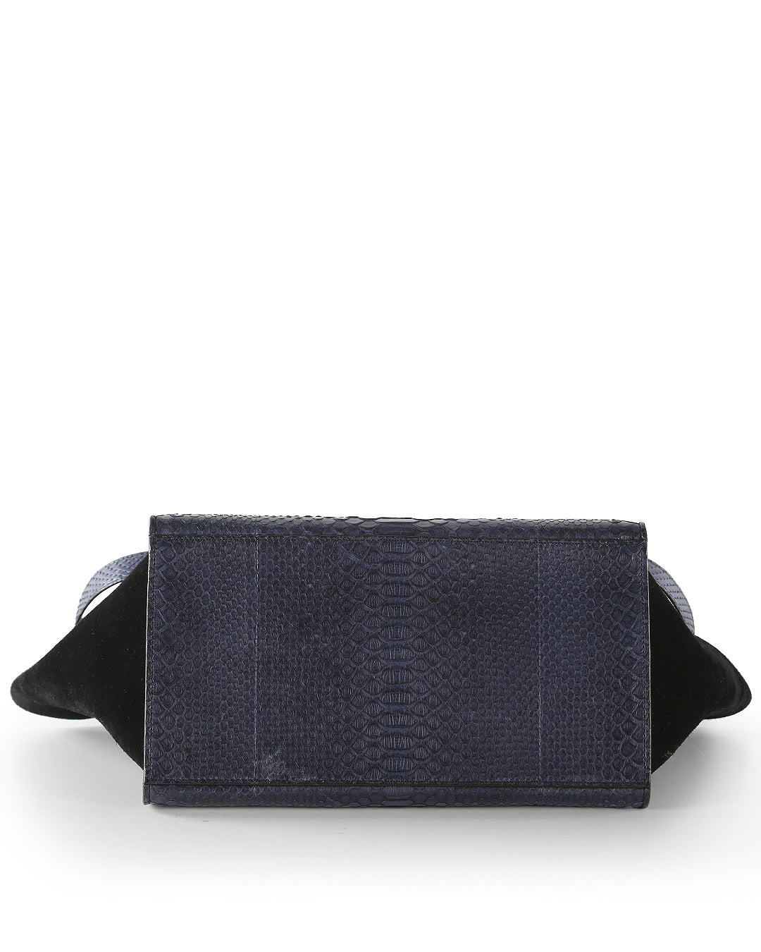 Celine Navy Blue Python Embossed Leather & Suede Medium Trapeze Bag