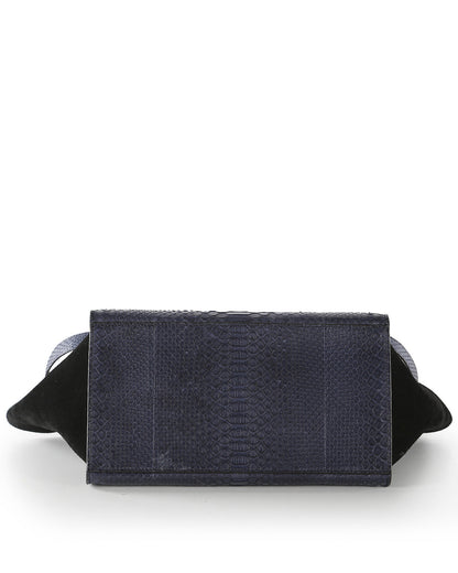 Celine Navy Blue Python Embossed Leather & Suede Medium Trapeze Bag