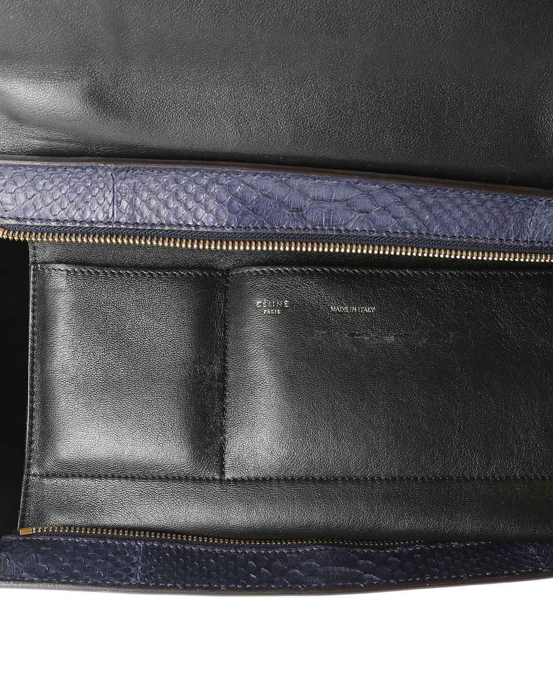 Celine Navy Blue Python Embossed Leather & Suede Medium Trapeze Bag