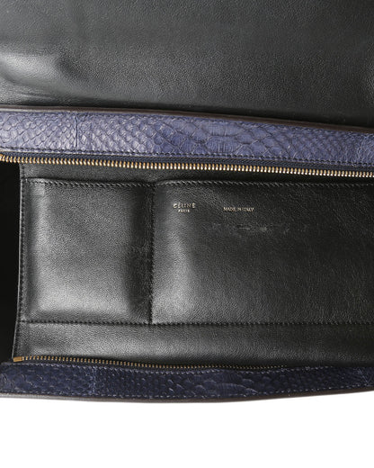 Celine Navy Blue Python Embossed Leather & Suede Medium Trapeze Bag